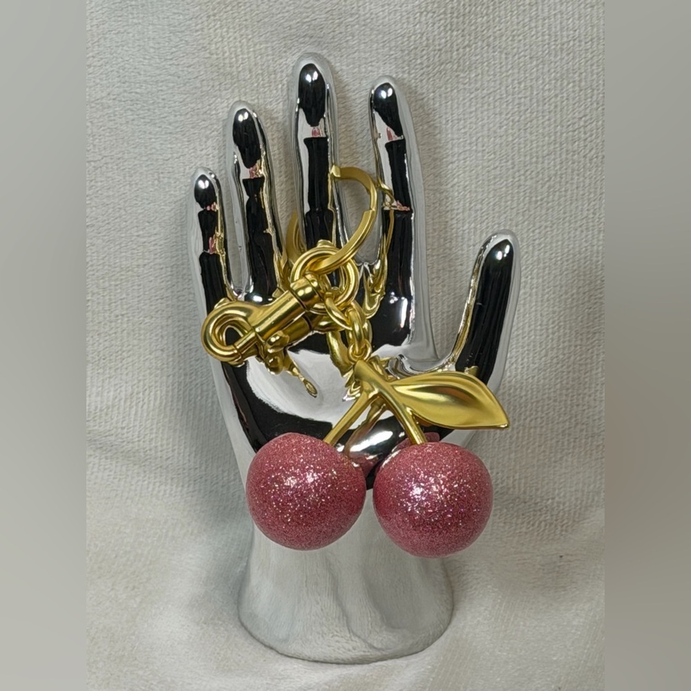 Stunning Pink & Gold Cherry Keychain/Bag Charm